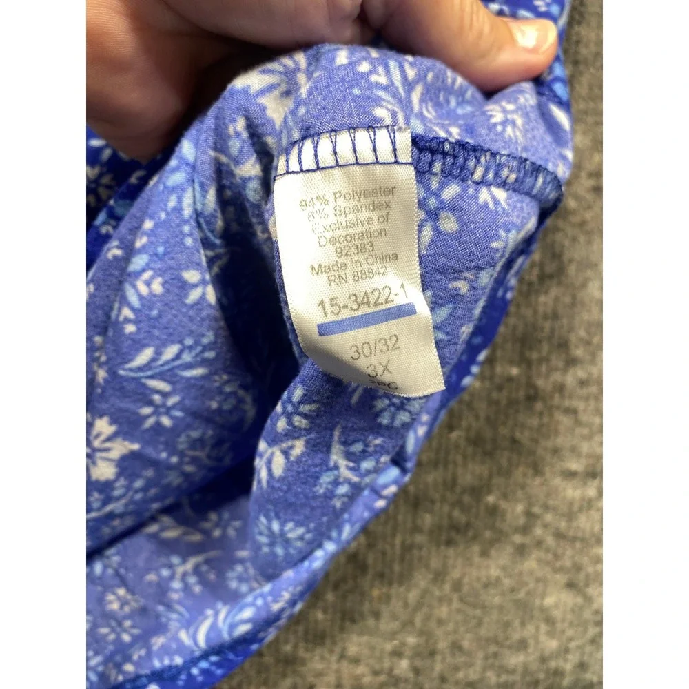 Dreams & Co Blue Floral Lace Trim Pajama Set Plus Size 3X 30/32 Short Sleeve PJ